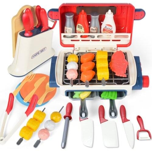 Children Pretend Play Toys BBQ Grill Mini Electric Barbecue Game Simulation Food Set Music Light Kids Kitchen Toys Gifts