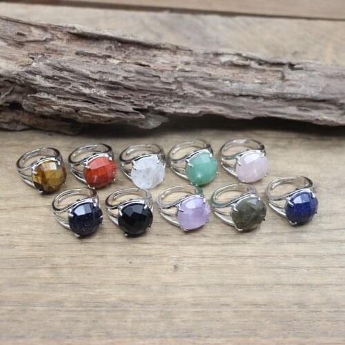 Multifaceted Round Cabochon Lapis Labradorite Ring Crystal Quartz Stone Gems Silvery Resizable Ring Women Fashion Jewelry,QC4032