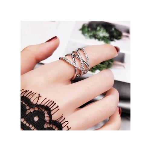 Korean Crystal Double Ring Women Rose Gold/Silver Color Ring Girl Fashion Jewelry