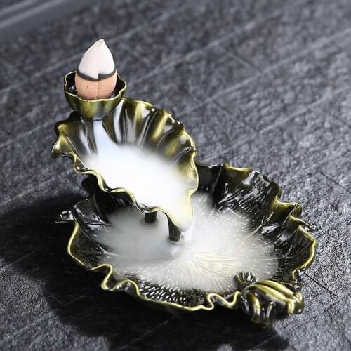 Backflow Incense Burner Metal Living Room Smoke Waterfall Ornaments Home Decor Cone Incense Holder Base