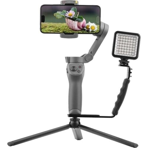Square LED Light L-shaped Handheld Bracket Folding Tripod for DJI OSMO Mobile 2/3 Gimbal Stabilizer Accessories