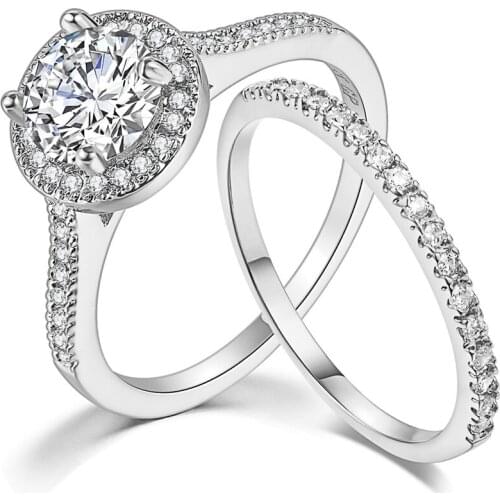 Wedding Ring Set Gold Filled Bridal Women Finger Rings Round Cut Zircon Accessories