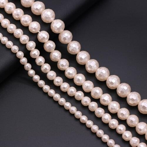Natural Faceted Shell Beaded Round Shape Pink Imitation Pearl Shell Loose Beads for Making DIY Jewelry Bracelet Necklace