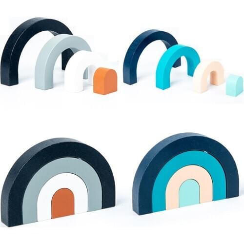 New Montessori Wooden Rainbow Tower Kids Toys Arched Colorful Wooden Blocks Stacking Educational Toys Popular Gifts For Children