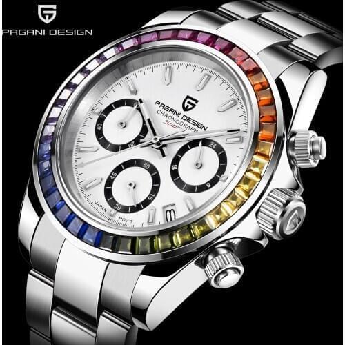 PAGRNE DESIGN Mens Mechanical Watches PAGRNE DESIGN Fashion Mens Watch 40mm Color Bezel Top Brand Luxury Clock Sapphire Glass