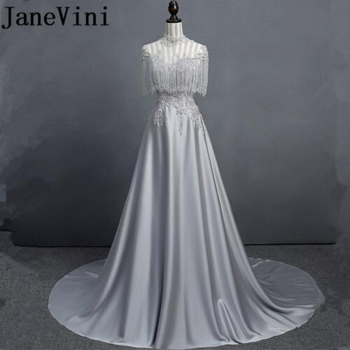 JaneVini Luxurious Long Mother Of The Bride Dresses A Line Satin With Sequined Beaded Sweep Train 2018 New Design Evening Gowns