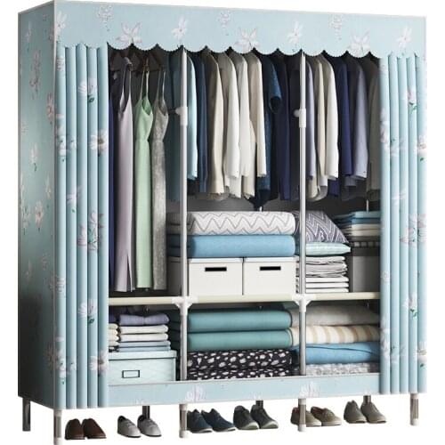TT Simple Wardrobe Household Bedroom Cloth Wardrobe Full Steel Frame Thickened Storage Hanging Wardrobe Steel Tube Strong
