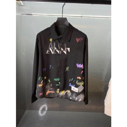 Early autumn new mens and womens graffiti letters long sleeve shirt custom button loose version