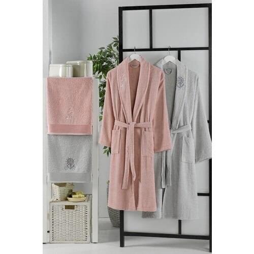 Özenev Gredel 4 Piece Family Robe Set Gray Dirty Pink