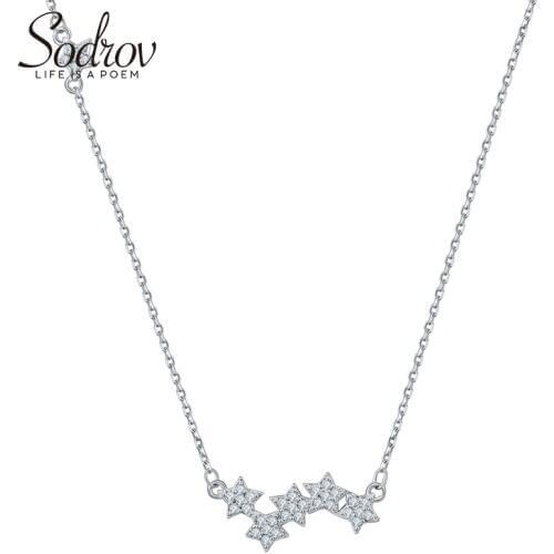 SODROV Silver Necklace 925 Sterling Silver Lucky Stars Necklace Pendant Link Chain Necklace Silver Jewelry Necklace For Women
