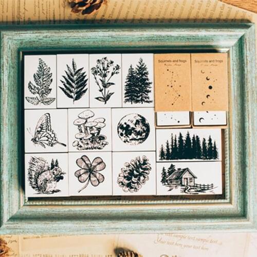 XINAHER Vintage Plants leaves moon decoration stamp wooden rubber stamps for scrapbooking stationery DIY craft standard stamp