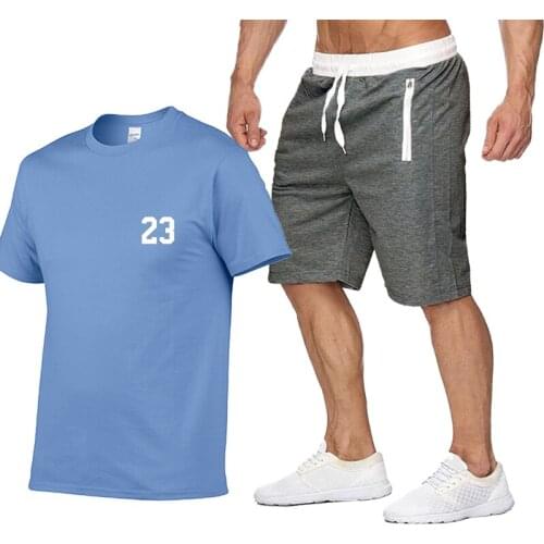 2021 Sportswear Mens Tracksuit Summer T-Shirt+ Shorts Two Pieces Set Men Sets Breathable Clothing Casual Jogging Mens Suit