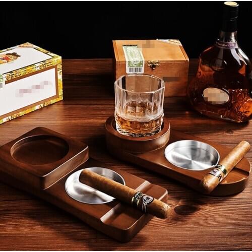 Creative Cigar Ashtray with Wine Glass Holder Ashtray Creative Ornaments Solid Wood Cigar Holder / Luxury Home Decoration