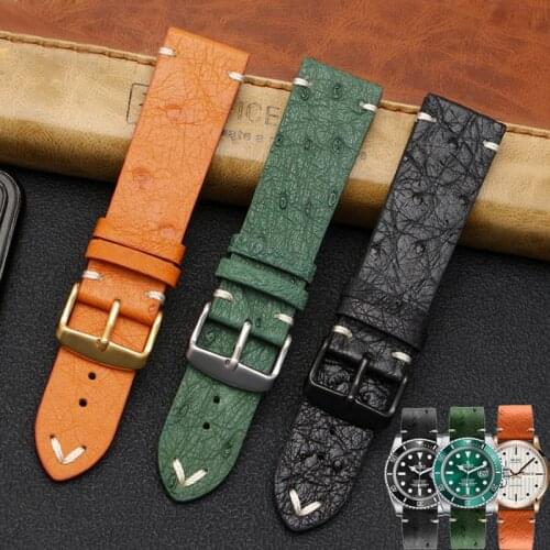 18mm 20mm 22mm Ultra-thin soft handmade ostrich leather black and green for water ghost watch strapsMens and womens accessori