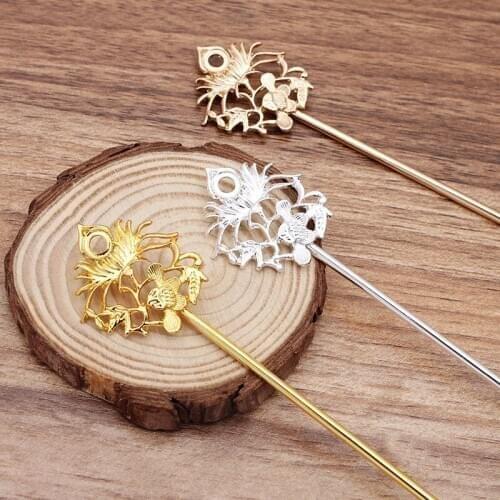 20 PCS 142mm Vintage Alloy KC Gold/Gold/Silver color Flowers Hair Sticks Base Setting DIY Hair Accessories For Jewelry making