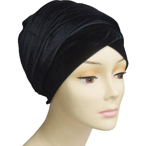 Muslim Women Hair Wraps Inner Hijabs Plain Turban Caps Islamic Velvet Hats Femme Headband