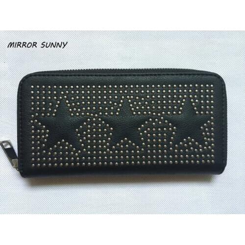 MIRROR SUNNY Rivet design PU women long wallet female zipper purse lady casual handbag large capacity cellphone bag card holder