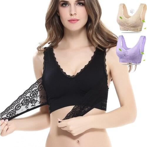 Plus Size Sports Bras Women Lace Push Up Sports Bra Tops Front Side Buckle Sports Bra Wirefree Gym Sport Yoga Bra XL XXL XXXL