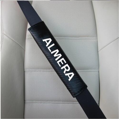 2pcs PU Carbon fiber texture Car Seat belt shoulder Pads for Nissan Almera Car Accessories