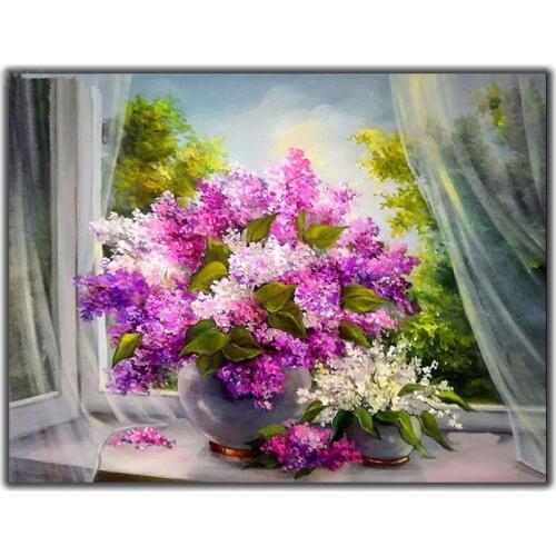5D Diy Diamond Painting Cross Stitch Lilac Lilac Flower 5D Diamond Embroidery Full Of Diamond Mosaic Decoration Needlework GH350