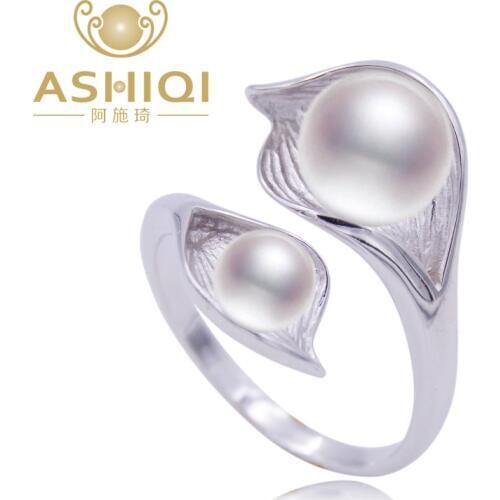 ASHIQI Natural Freshwater Double Pearl Ring for Women 925 Sterling Silver Jewelry Gift