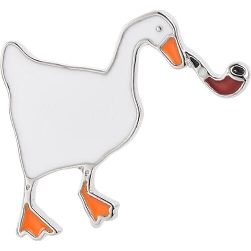 White Color Enamel pin Untitled Goose Game Metal Brooches Women Bag Clothes Lapel Men Kids Accessories Cute Anime Pins