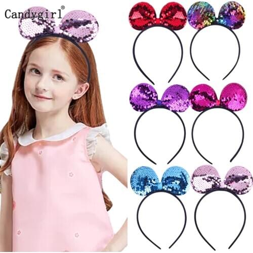 Sequin Little Mouse Ears Headband Shiny Reversible Cute Hair Bands For Girls Party Feastival Birthday Bling Hair Accessories