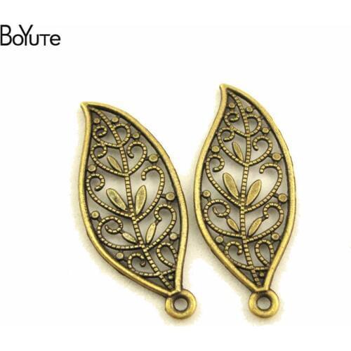 BoYuTe (50 Pieces/Lot) Metal Alloy 43*17MM Filigree Leaf Pendant Charms Vintage Diy Hand Made Jewelry Accessories