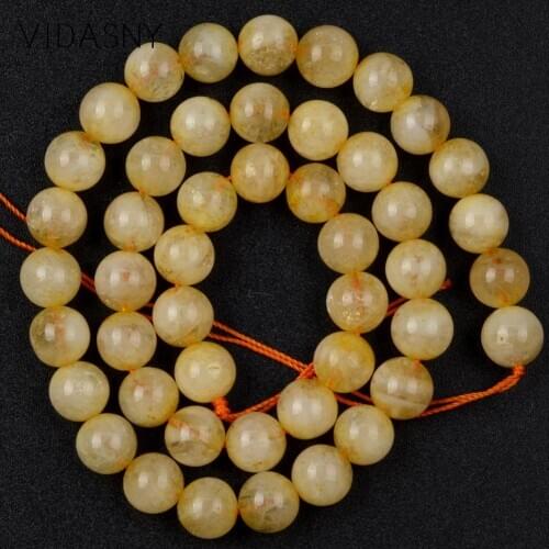 High Quality Citrines Natural Stone Beads For Jewelry Making 6 8 10 12mm Round Spacer Loose Beads Fit For Necklace Bracelets 15"