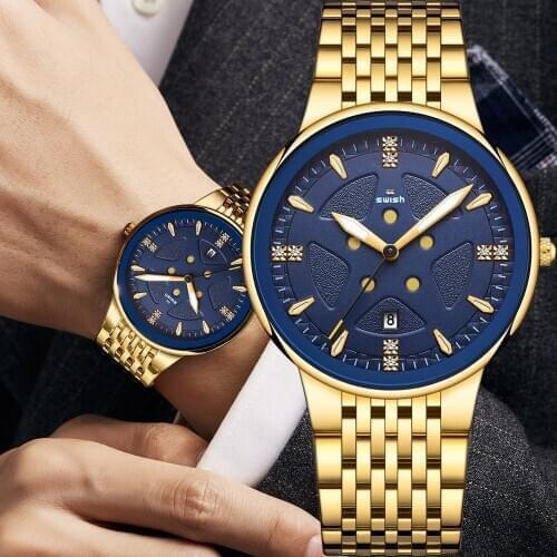 Relogio Masculino Golden Blue Steel Bracelet Watches Men Top Luxury Brand Dress Relogio Mans Fashion Quartz Wrist Watch 2020