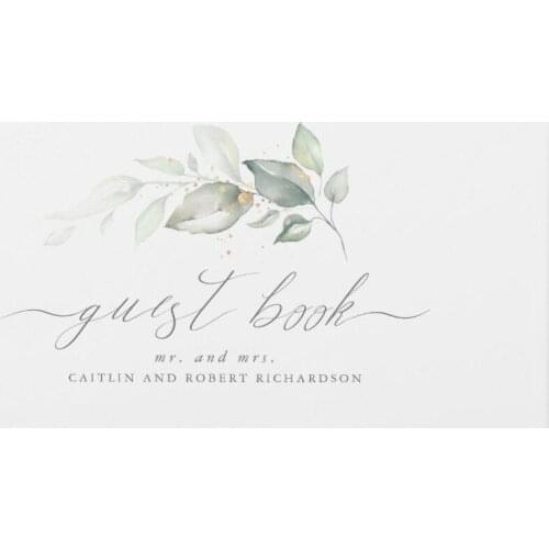 Floral Flower Custom,Personalized Greenery Wedding Guest Book,Greenery and Gold Leaves Wedding Guest Book,Wedding Photo Album