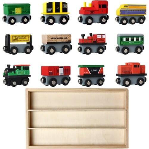 1Set/12Piece Trackless Train Set Wooden Colorful Train Set Realistic Railway Train Model Toy with Locomotive & Carriage