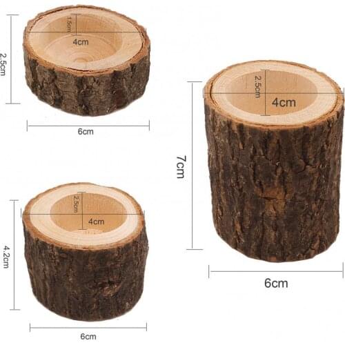 Wooden Candle Holder Planter Rustic Coffee Shop Desktop mini plant pot Party Decor natural Creative Bark Stake Candle Holder