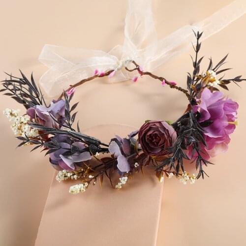 Dream Purple Woman Hair Flower Crown Hairbands Head Wreath Headband Garland Beach Wedding Dress Party Vacation Hair Accessories