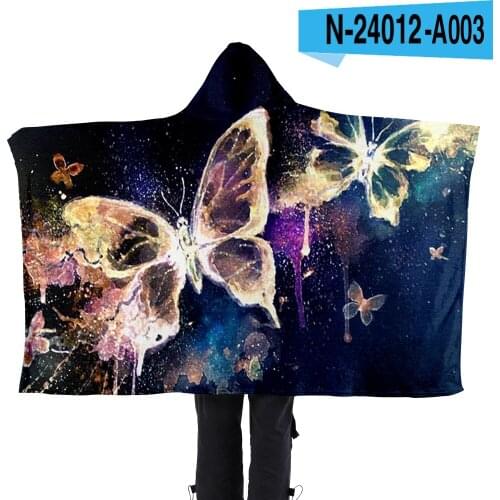 Butterfly Fashion Colorful Single Side Printed Flannel Hooded Blanket Soft And Comfortable Home Office Hooded Lazy Magic Cloak