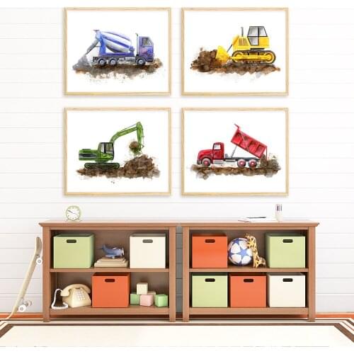 Trucks Car Wall Art Print Posters Canvas Painting Excavator Construction Vehicles Nursery Decor Wall Poster For Baby Boy Room