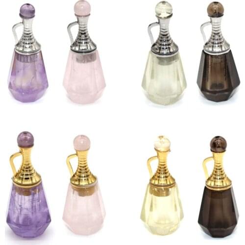 KFT Natural Stones Essential Oil Diffuser Perfume Bottle Pendant Healing Crystal Quartz Faceted Perfume Bottle Stone Pendant