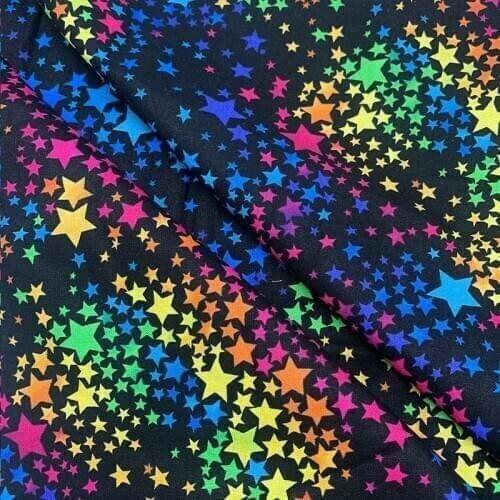 Beautiful 100% Cotton Fabric Black Bottom Colour Star Pattern Digital Print Sewing Material DIY Home Patchwork Dress Clothing