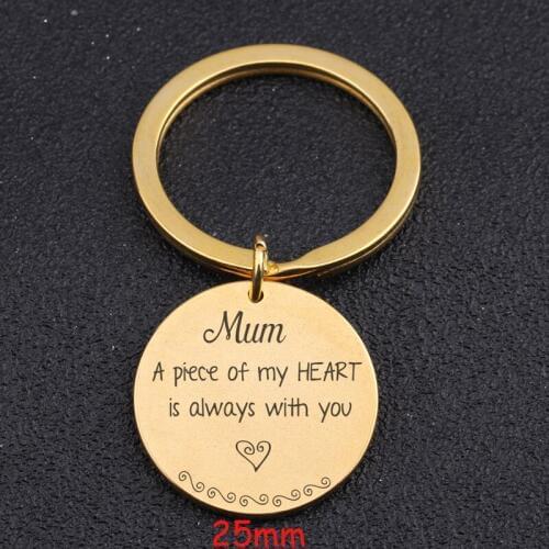 Round Keychain Engraved Mum A Piece Of My Heart Is Always With You For Mothers Day Gift Women Exclusive Charm Key Ring