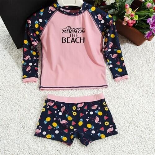 2021 New Kids Girls Long Sleeve Print Two Piece Swimwear Bathing Suit Holiday Swimsuit Children Swimming Beachwear