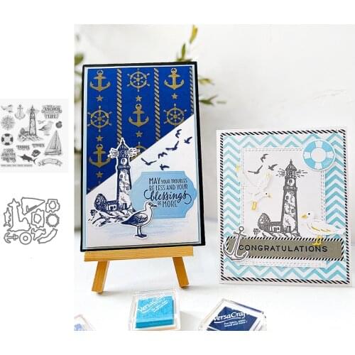 Nautical Lighthouse Saling Home Stamps Cutting Dies Templates for DIY Scrapbooking Album Transparent Silicone Decorative