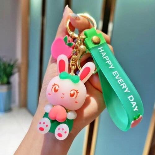 Cartoon creativity cute rabbit animation car key chain pendant rubber doll student PVC gift