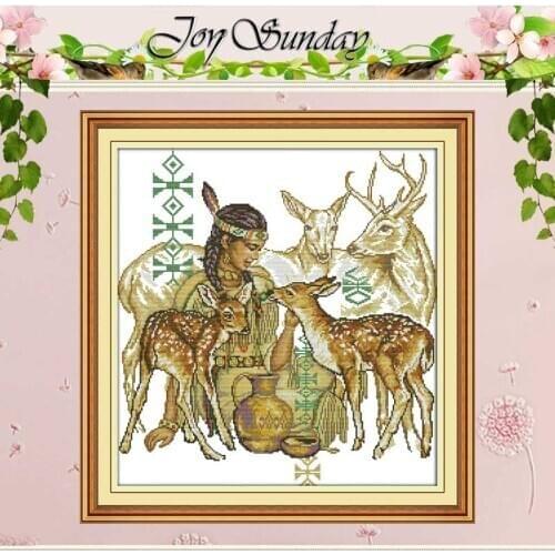 A Maiden Feeding A Deer Counted Cross Stitch 11CT 14CT Cross Stitch Set Wholesale DIY Cross-stitch Kit Embroidery Needlework