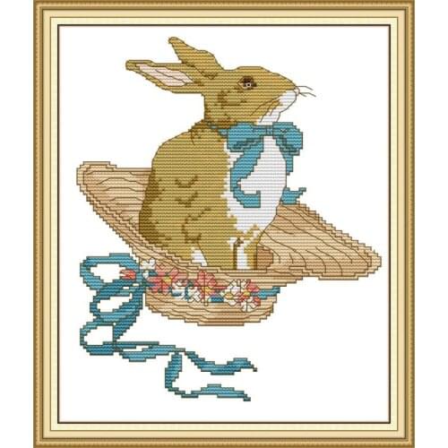 Rabbit with bow tie pattern counted and stamping cross stitch kit DMC 11CT 14CT animal pattern DIY needlework embroidery set