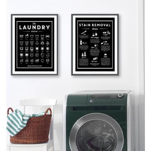 Symbols and Stain Removal Laundry Sign Canvas Art Posters Prints Black White Painting Laundry Room Wall Decor Housewarming Gift