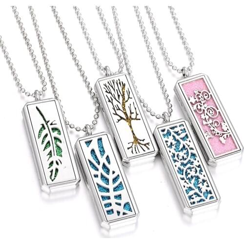 New Aromatherapy Jewelry Rectangle Aroma Diffuser Necklace Open Antique Vintage Locket Pendant Perfume Essential Oil Necklace