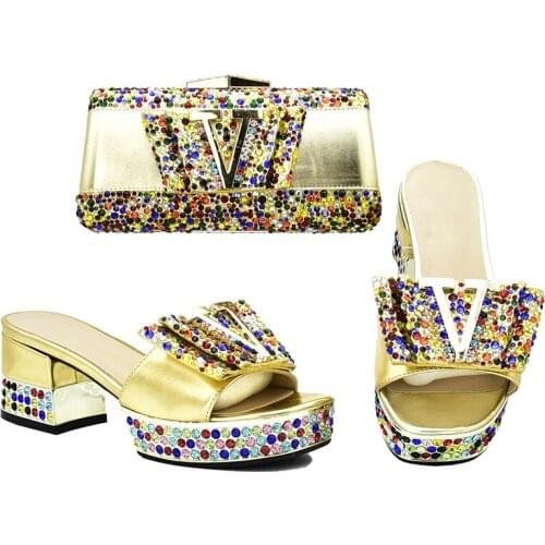 New Arrival Italian Shoes with Matching Bags Set Decorated with Rhinestone Women Italian African Party Pumps Shoes and Bag Set