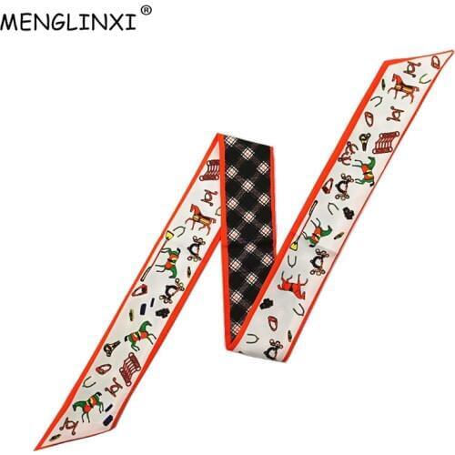 Horse Plaid Skinny Scarf Women Bag Silk Scarves Fashion Head Scarf Luxury Brand Wrist Towel For Ladies Head Band Drop Shipping