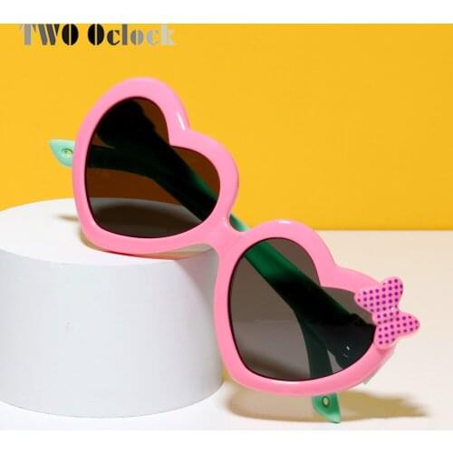 TWO Oclock Heart Shaped Sunglasses Kids Girls Soft Flexible UV400 Polarized Sun Glasses Baby Infant Oculos 2021 Sweet Shades