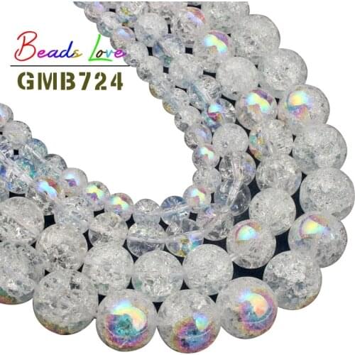 Wholesale Round Plated AB White Snow Cracked Crystal 6 8 10 12mm Natural Stone Beads for Jewelry Making Diy Bracelet Perles 15